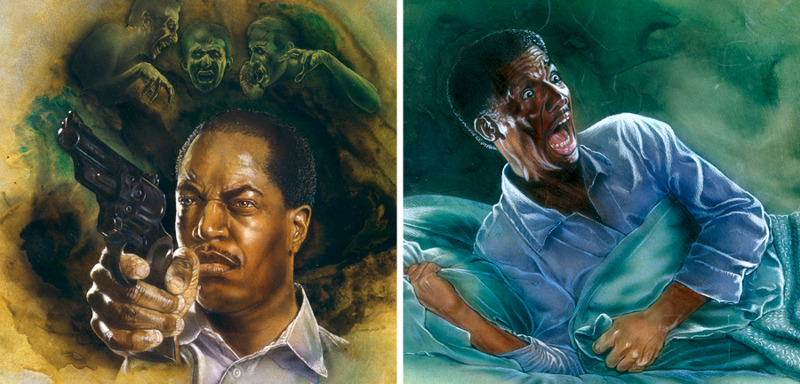 IMAGE 11 PICTURE DESCRIPTION: The demons cause a man to be violent, and harass a man at night with terrible dreams CAPTION: The demons today cause some people to be violent; they harass others at night, giving them terrible dreams