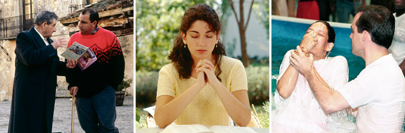 IMAGE 25 PICTURE DESCRIPTION: True worship includes preaching to others, praying to Jehovah, and being baptized CAPTION: Preach to others.—Matthew 24:14 Pray to Jehovah.—Philippians 4:6, 7 Be baptized.—Acts 2:41