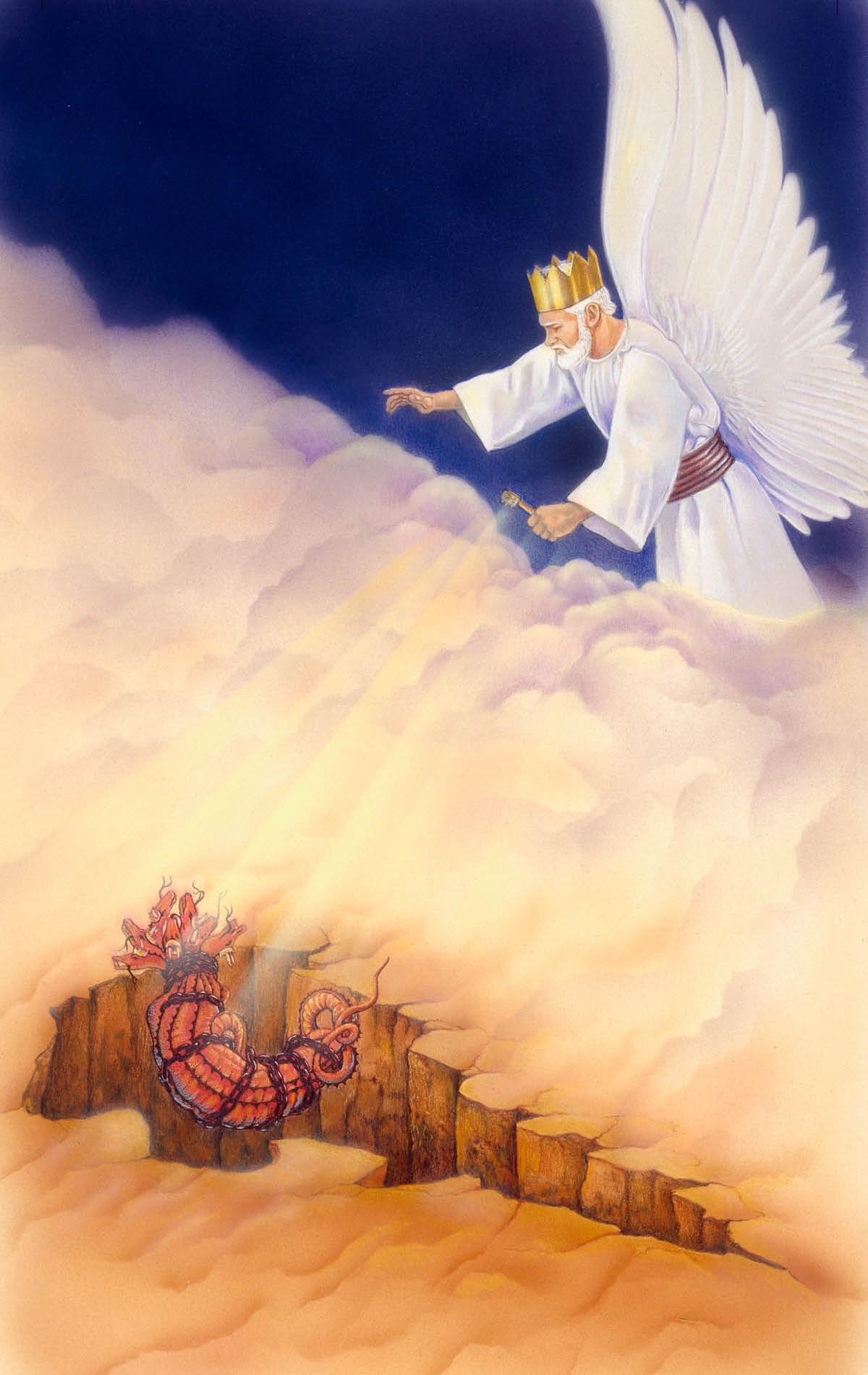 IMAGE 27 PICTURE DESCRIPTION: Jesus hurls Satan into the abyss CAPTION: Soon Satan and the demons will be put out of action