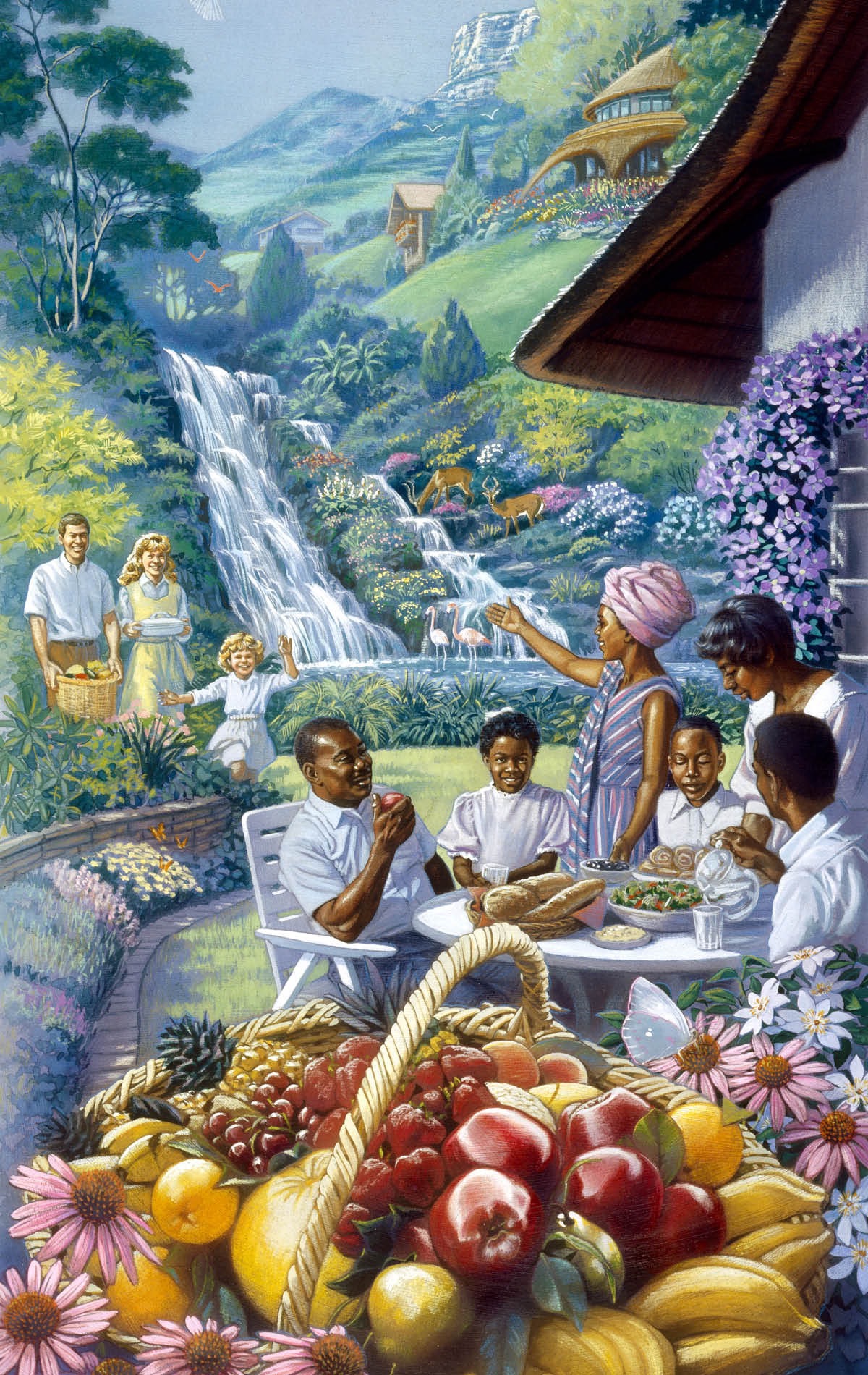 IMAGE 29 PICTURE DESCRIPTION: People of various races enjoy a meal together in Paradise