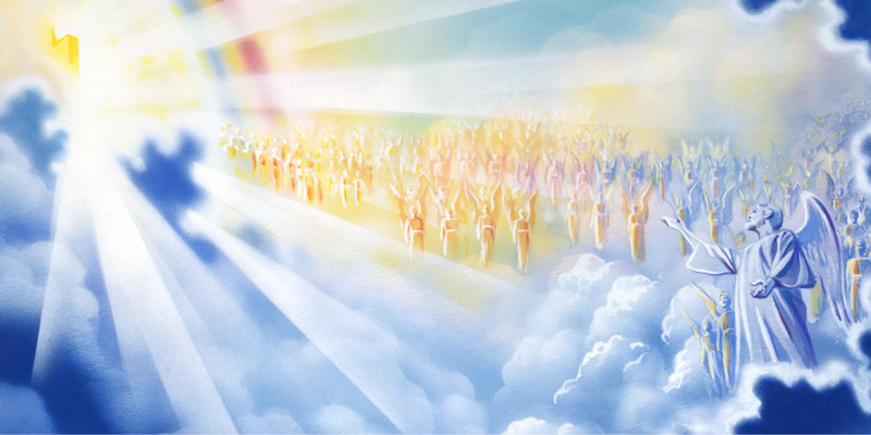 IMAGE 2 PICTURE DESCRIPTION: Angels in heaven gathered before God and Satan is among them