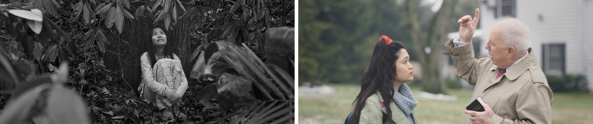 Image 4 Collage: Scenes from the video ‘My Search for the True God.’ 1. Soten sits under a tree in the forest, looks up at the sky, and prays to the true God. 2. Herold teaches Soten that God’s name is Jehovah.