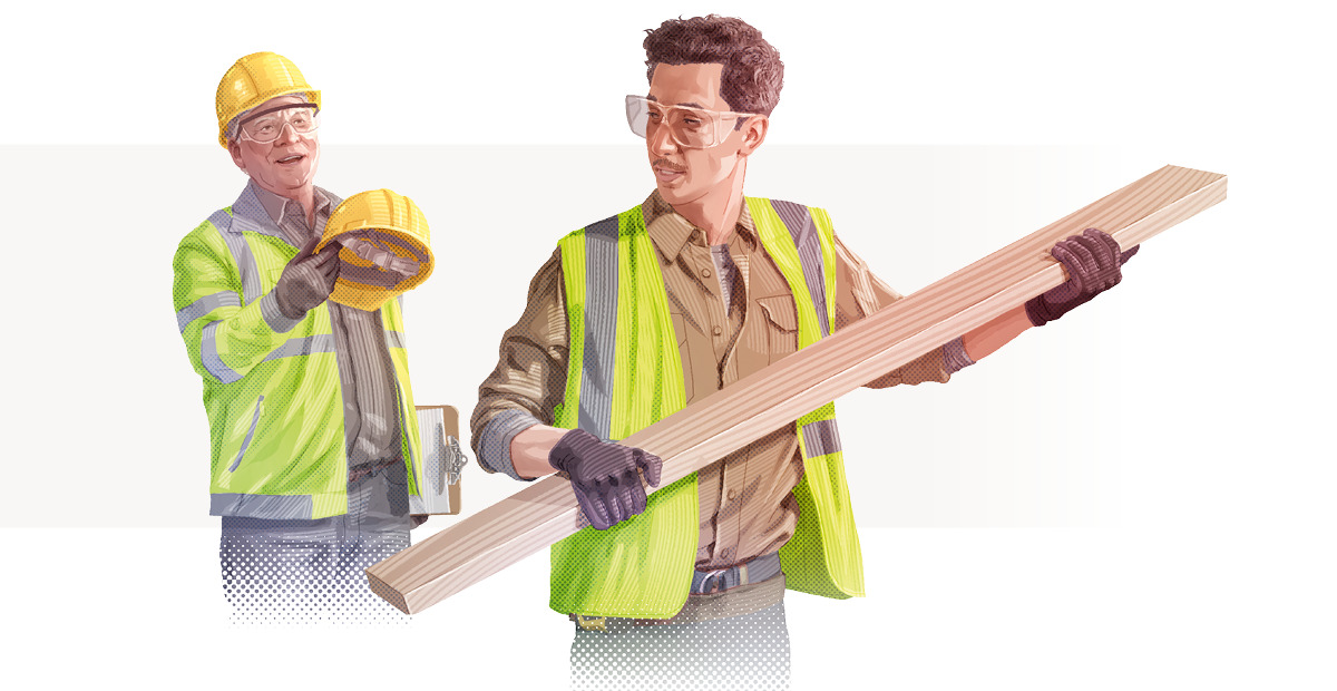 Image 2: A construction worker handing a safety helmet to a fellow worker. CAPTION: A good friend would remind us of things that can protect and benefit us. Jehovah does the same for his friends