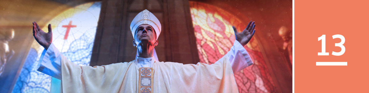 Image 1: A clergyman preaches in a cathedral.