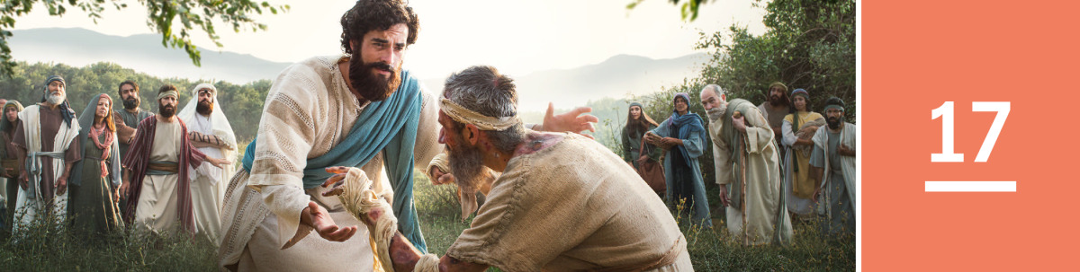 Image 1: Jesus stretches out his arms and miraculously heals a sick man.