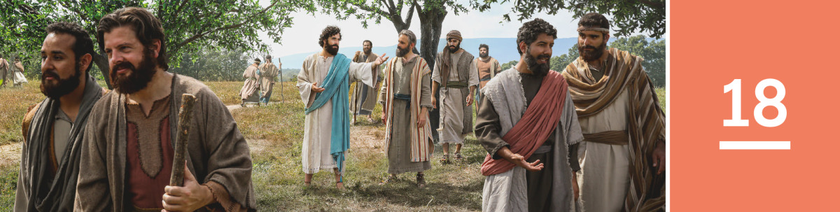 Image 1: Jesus gives instructions and sends his disciples out to preach in pairs.