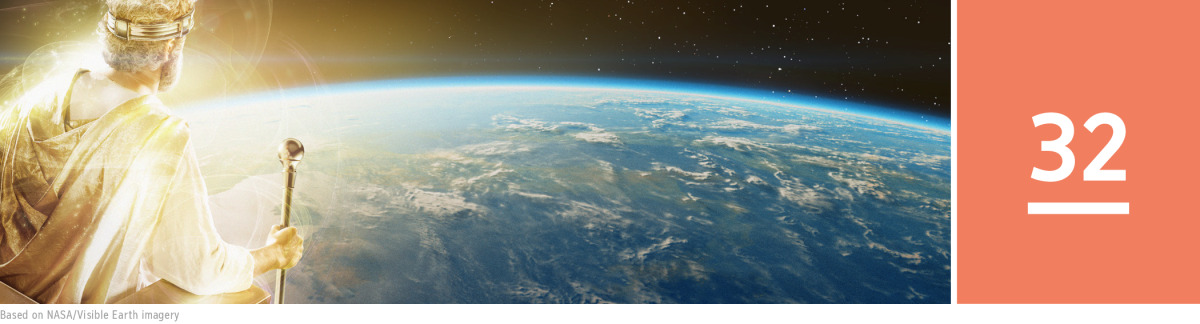 Image 1: Jesus Christ as heavenly King holds a scepter and rules over the earth.