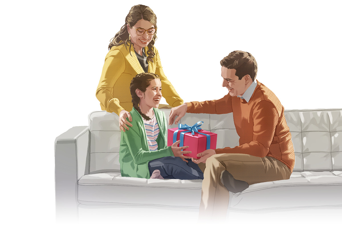 Image 3: A girl receiving an unexpected gift from her parents.
