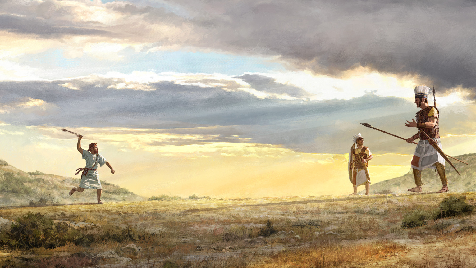 Depois Vitória Davi Sobre Golias Filisteus Saul Davi Foram Recebidos  Ilustração de ©Morphart #395680168, image size:1800x1013