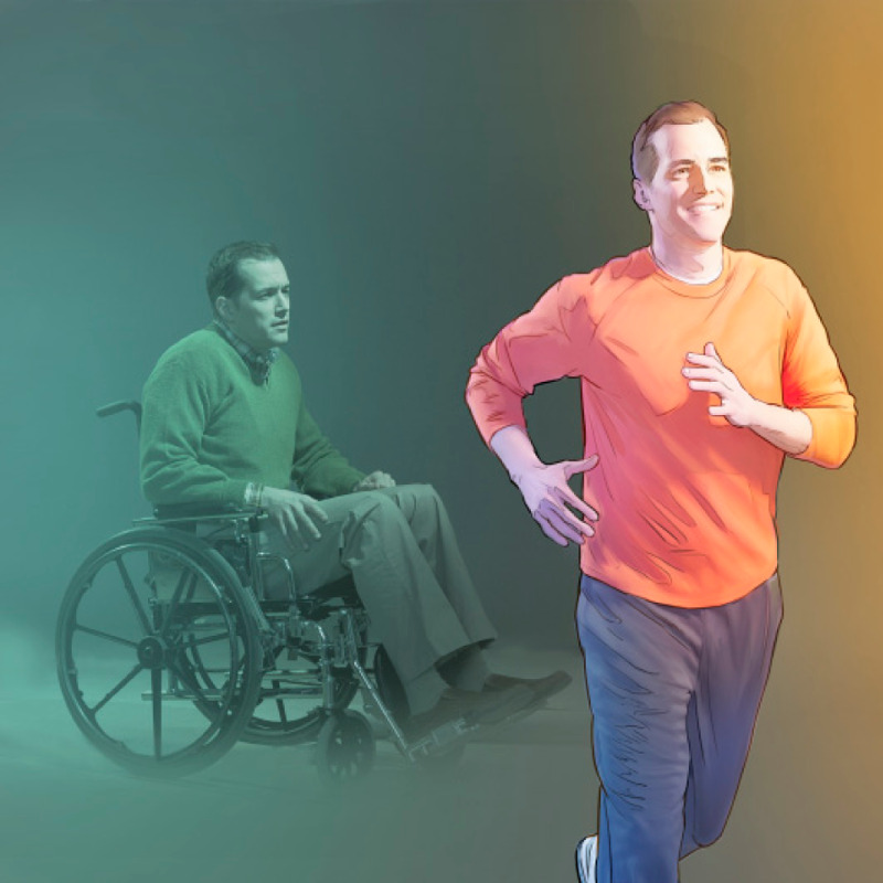 IMAGE 2 PICTURE DESCRIPTION: A man in a wheelchair walks again