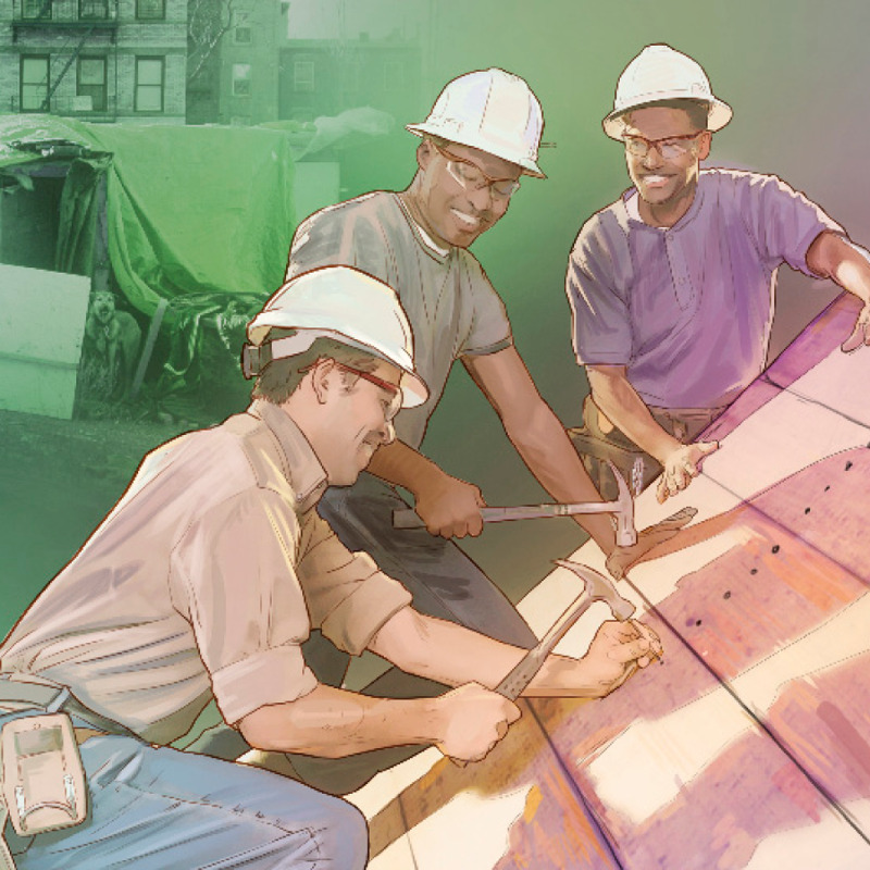 IMAGE 4 PICTURE DESCRIPTION: People building houses