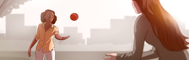 Dos mujeres juegan a lanzarse una pelota