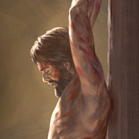 Jésus pendu au poteau de supplice.
